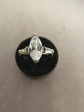Marquise-Cut Clear Stone Ring in Silver Tone